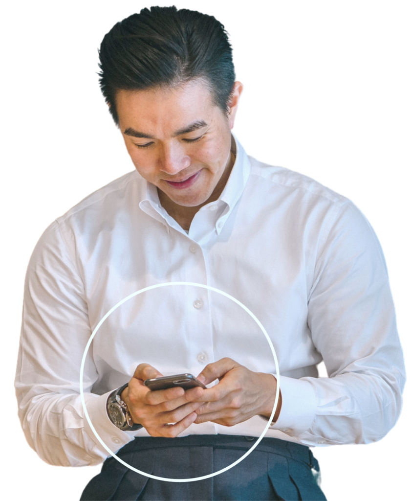 Man on phone looking at a OrderUp digital restaurant menu to order from qr code