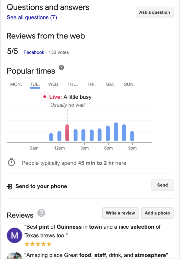 screenshot of google my business showing popular times and for a restaurant