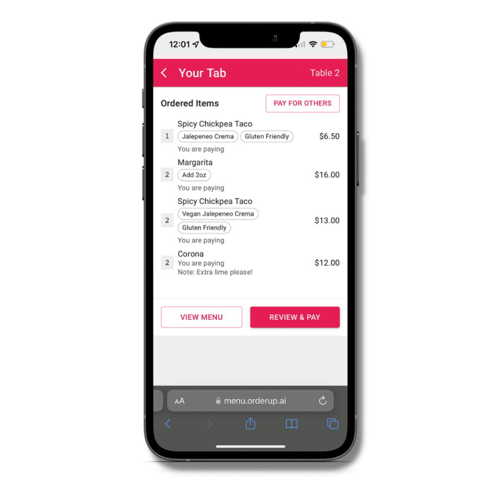Mobile Menu Order and Payment for restaurants